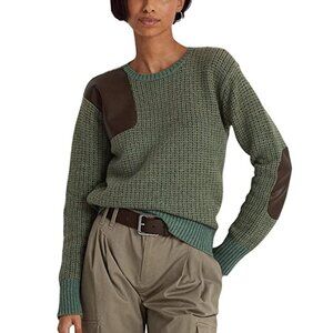 Lauren Ralph Laure Faux-Leather-Trim Wool Blend Sweater Multi-Color Size XL